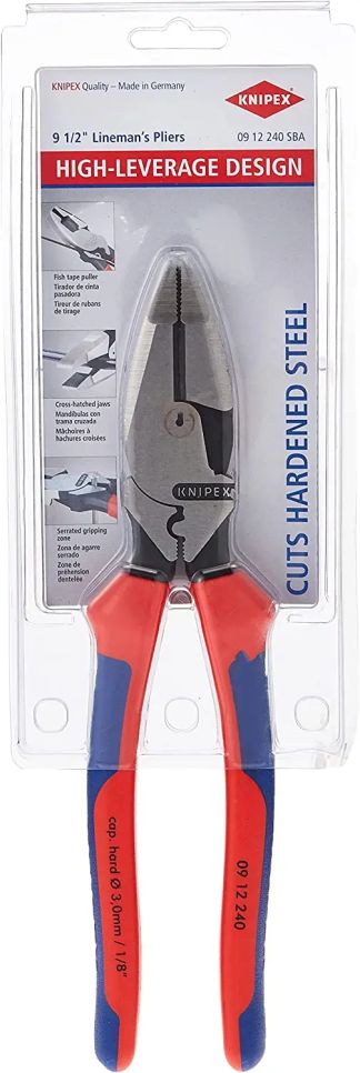 KNIPEX 09 12 240 SBA 9 1/2" High Leverage Lineman's Pliers New England with Fish Tape Puller & Crimper